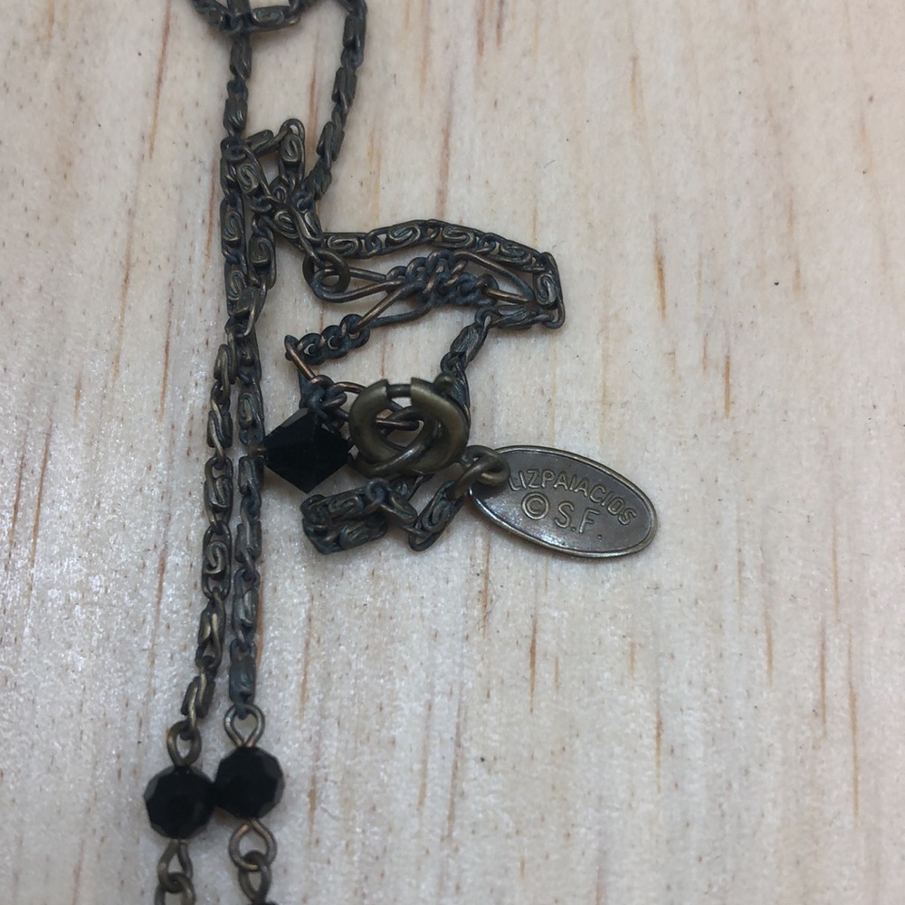 Vintage Liz Palacios dainty elegant black crystal medallion flower necklace. - Picture 5 of 9